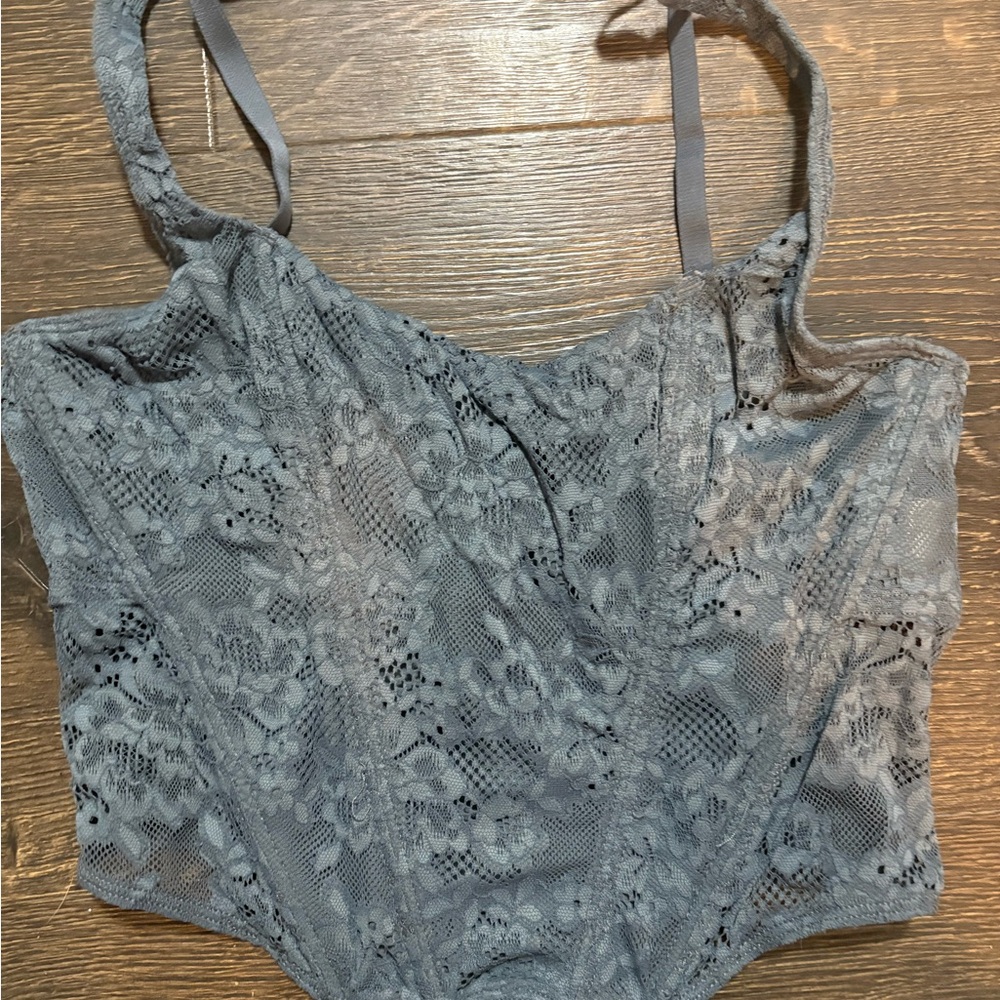 Gray Blue Lace Corset Top